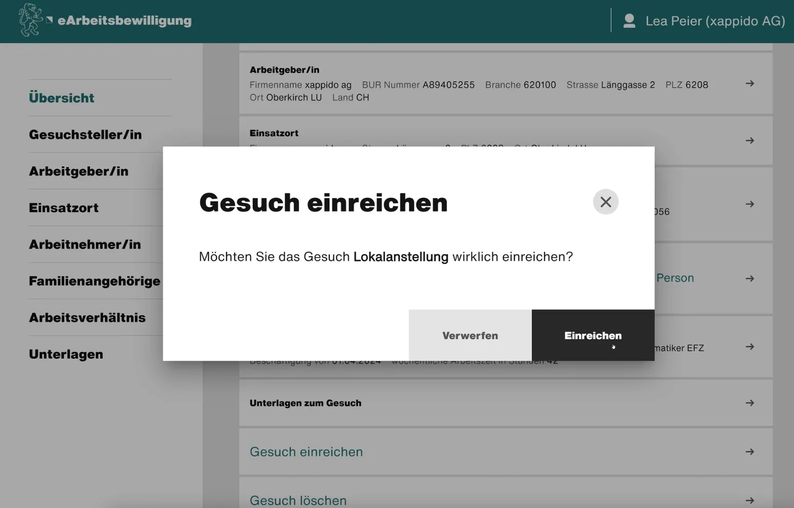 Kundenportal Arbeitsbewilligungen: Gesuch prüfen und einreichen