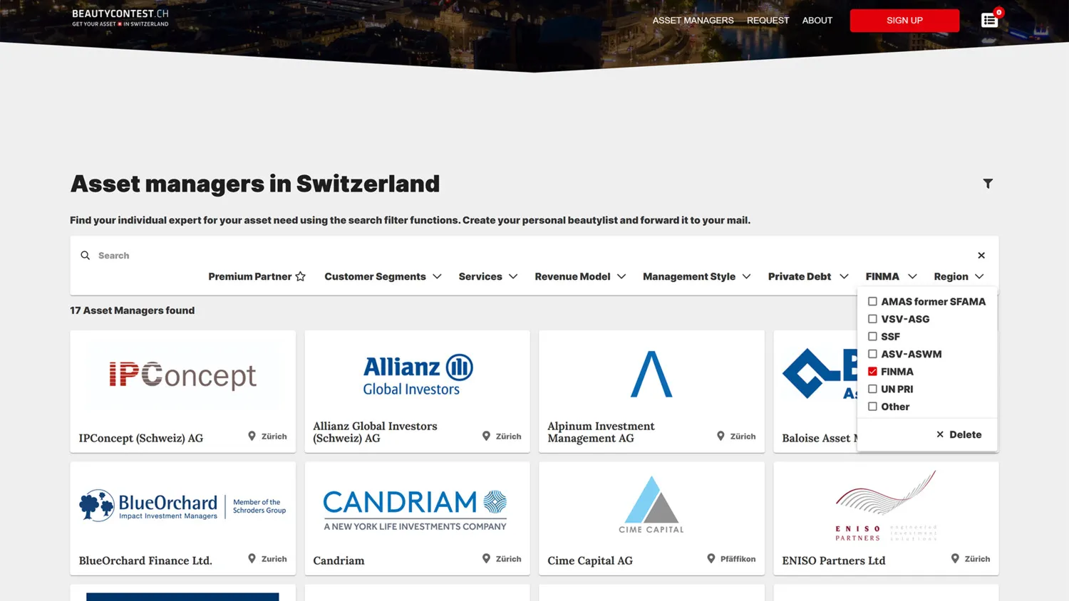 beautycontest.ch: Profilseite eines Asset Managers